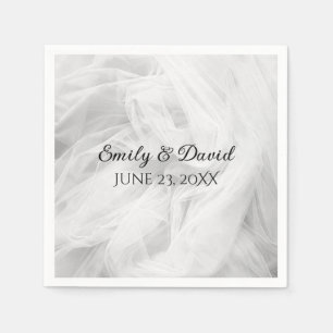 White Wedding Tulle with Names Napkin