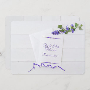 white wedding vow renewal on wood invitation