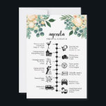White wedding weekend timeline, guest agenda advice card<br><div class="desc">A white peony watercolor bouquet adorns this wedding timeline itinerary and welcome card. Using pictogram icons, let your guests know of your itinerary for the big day & ensure no one miss out on any of your agenda during the whole event. With a welcome message on the front these are...</div>