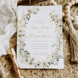 White Wedding Wildflower Boho Floral Invitation