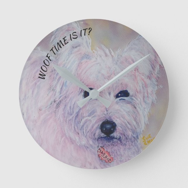 WHITE WEST HIGHLAND TERRIER ROUND CLOCK (Front)