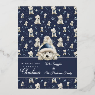 White Westie Christmas Foil Holiday Card