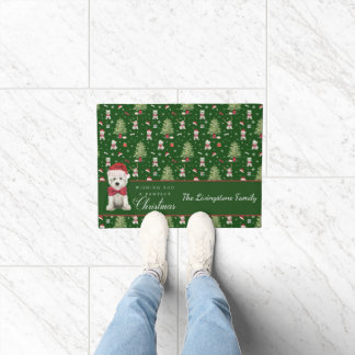 White Westie Christmas Whimsical Doormat