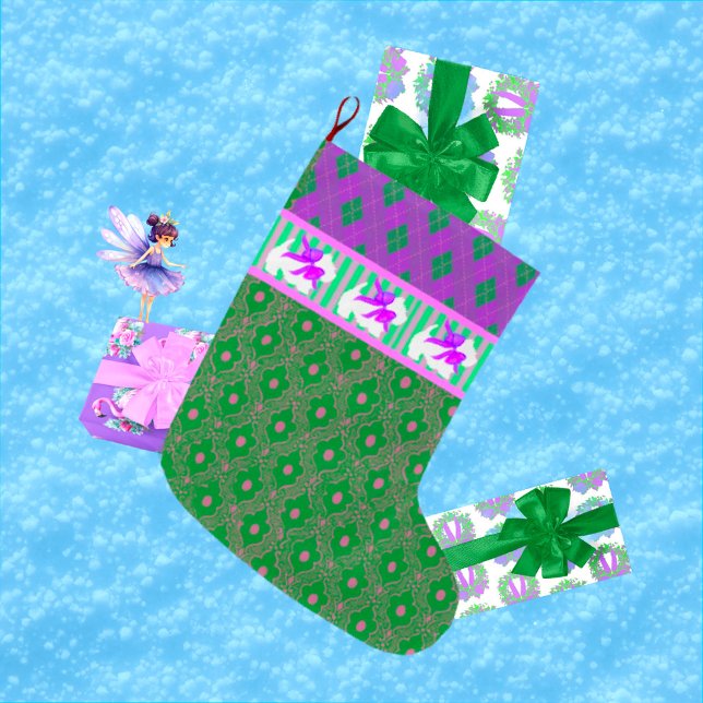  White Westie Terrier Pink Purple Green Christmas Large Christmas Stocking (Creator Uploaded)