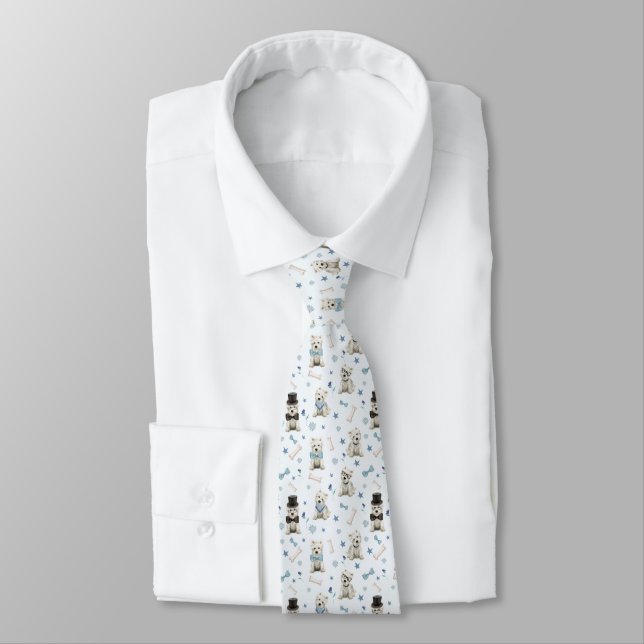White Westie with Accessories Whimsical Tie (Tied)
