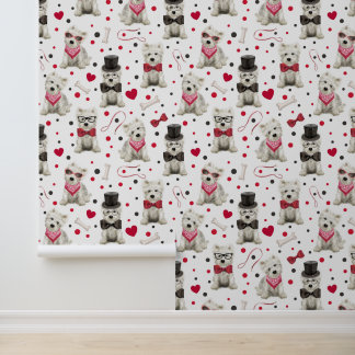 White Westie with Accessories Whimsical Wallpaper