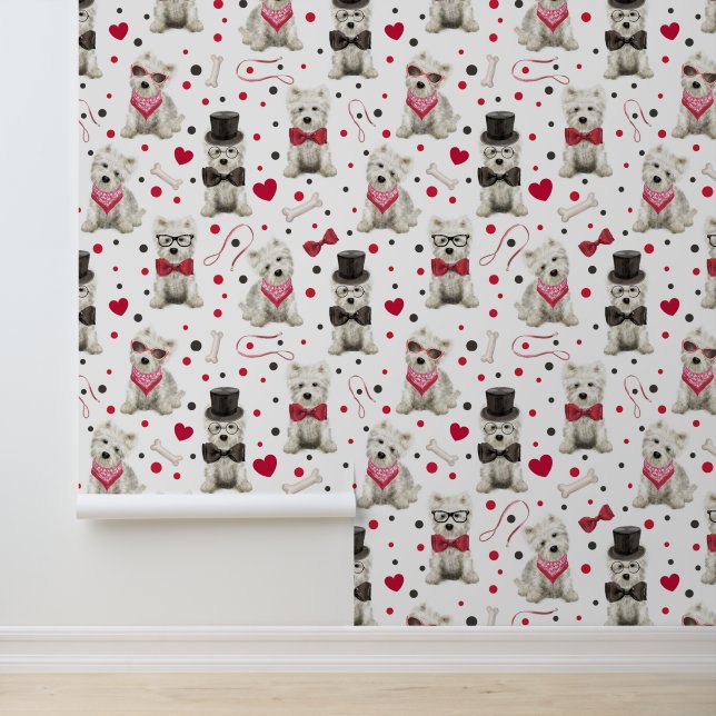 White Westie with Accessories Whimsical Wallpaper (Application)