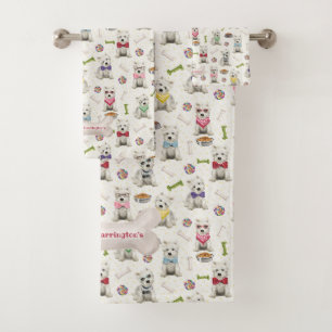White Westies with Accessories Personalised Bath Towel Set