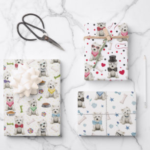 White Westies With Accessories Wrapping Paper Sheet