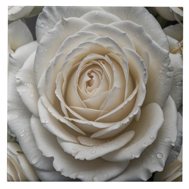 White wet rose close up design ceramic tile (Front)