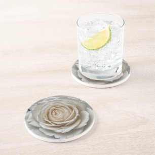 White wet rose close up design coaster