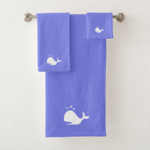 White Whale Fish on Light Blue Bath Towel Set