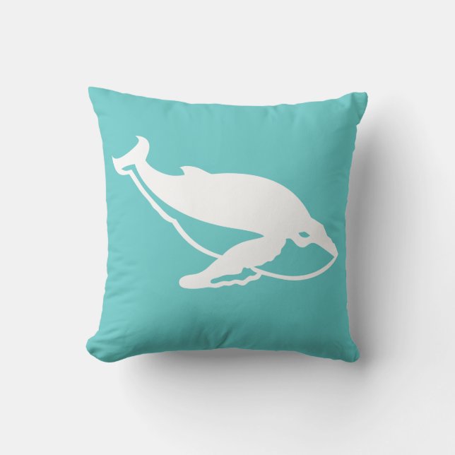 white whale  on teal blue pillow (Front)