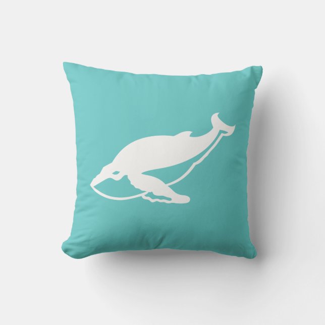 white whale  on teal blue pillow (Front)