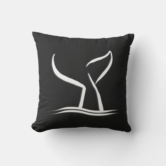White Whale Tail on Black Outdoor Cushion (Front)