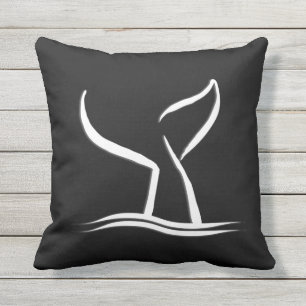 White Whale Tail on Black Outdoor Cushion
