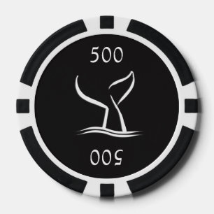White Whale Tail on Black Poker Chips