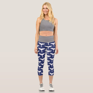 White Whale Tail Sea Animal Blue Ocean Marine Capri Leggings