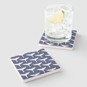 White Whale Tail Sea Animal Blue Ocean Marine Stone Coaster