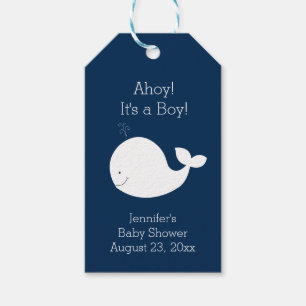 White Whale with Navy It's a Boy Gift Tag