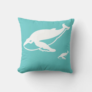 white whales on teal blue pillow