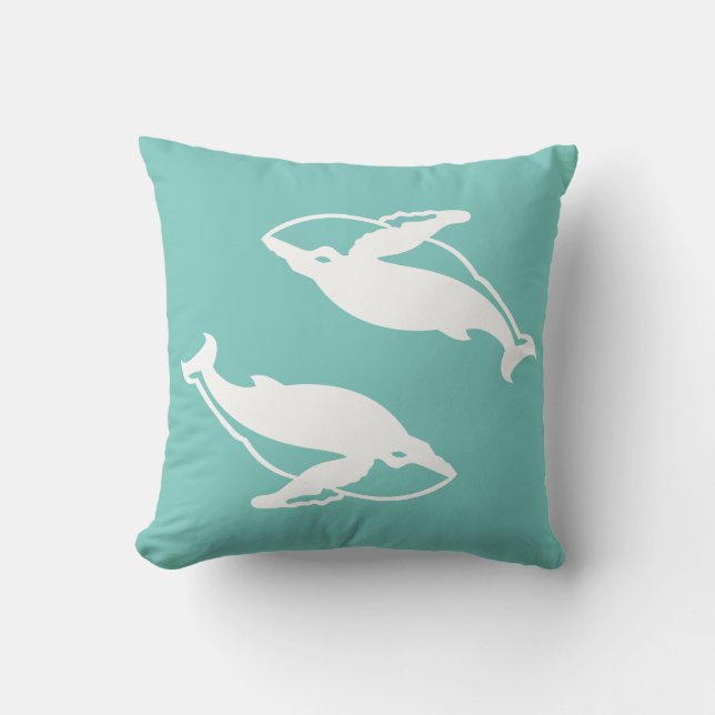white whales  on teal blue pillow (Front)