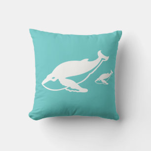 white whales on teal blue pillow