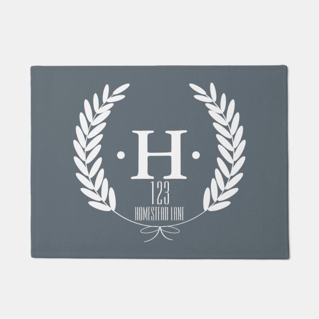 White Wheat Laurels - Personalised House Number Doormat (Front)