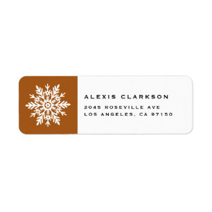 White Whimsical Snowflake Burnt Orange Christmas Return Address Label