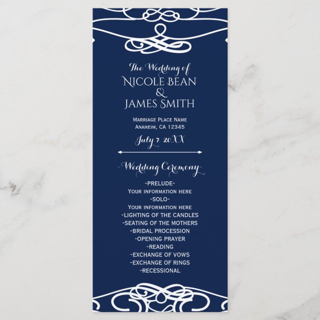 White & White Vintage Elegant Wedding Program (Front)