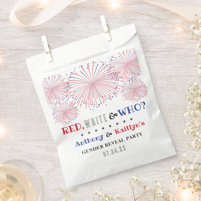 White & Who? 4th Of July Gender Reveal Party Favour Bag (Clipped)
