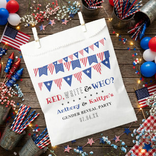 White & Who? 4th Of July Gender Reveal Party Favour Bag