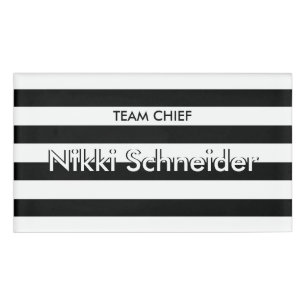 White wide Stripes + your backgr. & ideas Name Tag
