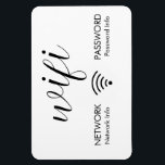 White Wifi Password Sign Black Wifi Network Info Magnet<br><div class="desc">This white and black wifi password and network sign is customisable for your. Make it easy for your guests at home or AirBnB guests to connect while visiting with you with this wifi magnetic sign.</div>