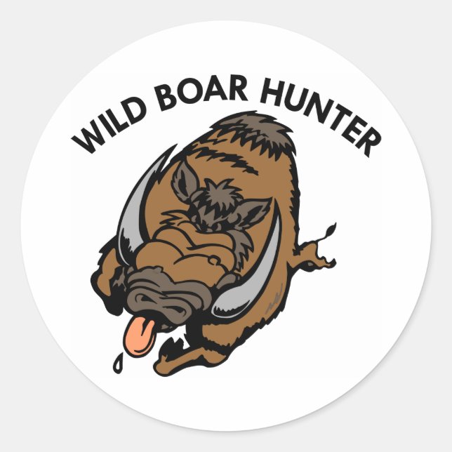 White Wild Boar Hunter Classic Round Sticker (Front)
