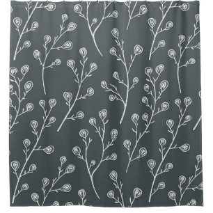 White Wild flower pattern Shower Curtain