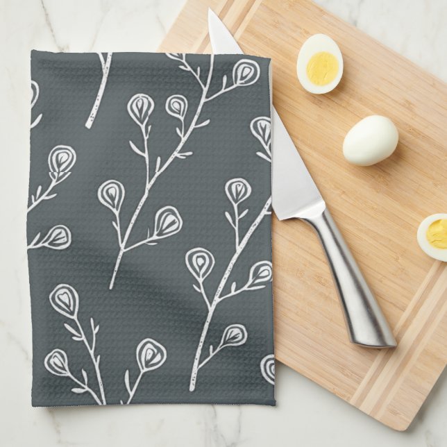 White Wild flower pattern  Tea Towel (Quarter Fold)