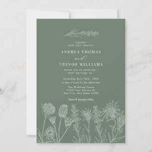 White Wild Flowers Boho Chic Wedding Invitation
