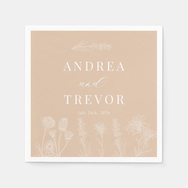 White Wild Flowers | Boho Chic Wedding Napkin (Front)