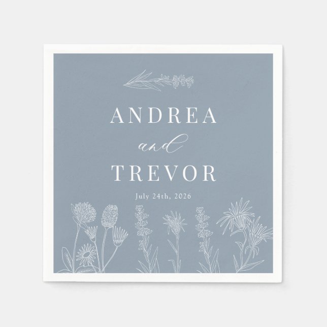 White Wild Flowers | Boho Chic Wedding Napkin (Front)