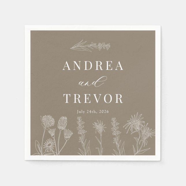 White Wild Flowers | Boho Chic Wedding Napkin (Front)