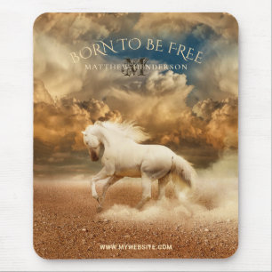 White Wild Horse Crossing Desert - Personalised Mouse Pad