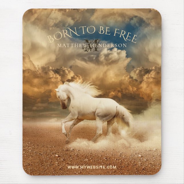 White Wild Horse Crossing Desert - Personalised Mouse Pad (Front)
