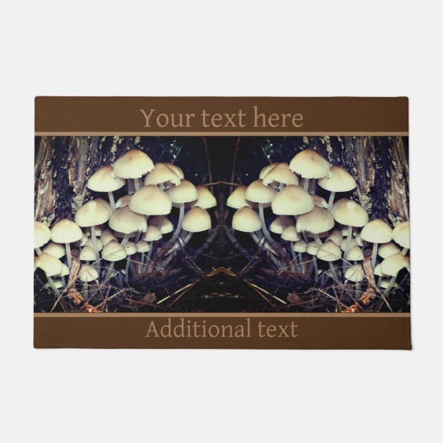 White Wild Mushroom Cluster Personalised Doormat (Front)
