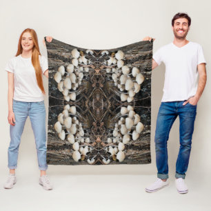 White Wild Mushrooms Abstract Nature Pattern Fleece Blanket