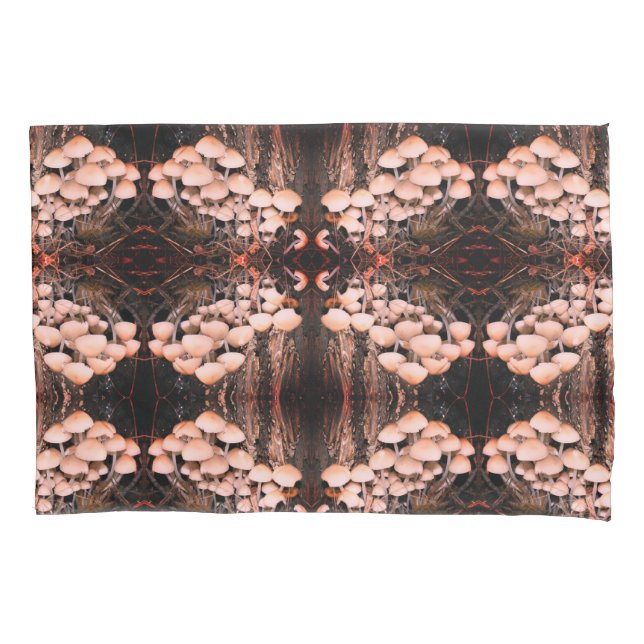 White Wild Mushrooms Abstract Nature Pattern Pillowcase (Front)