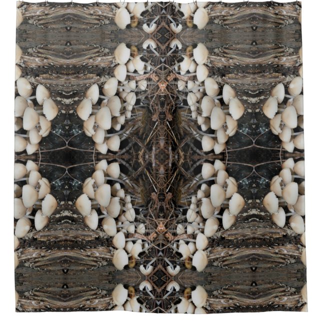White Wild Mushrooms Abstract Nature Pattern    Shower Curtain (Front)