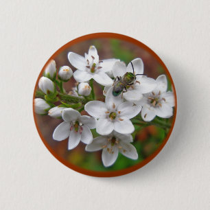 White Wildflower & Bee Fly 6 Cm Round Badge