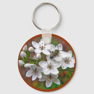 White Wildflower & Bee Fly Key Ring