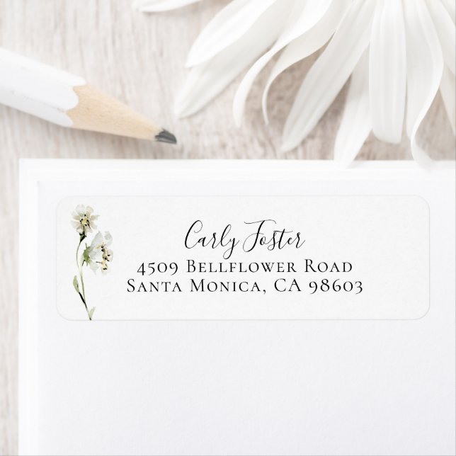 White Wildflower Botanical Return Address Label (Insitu)